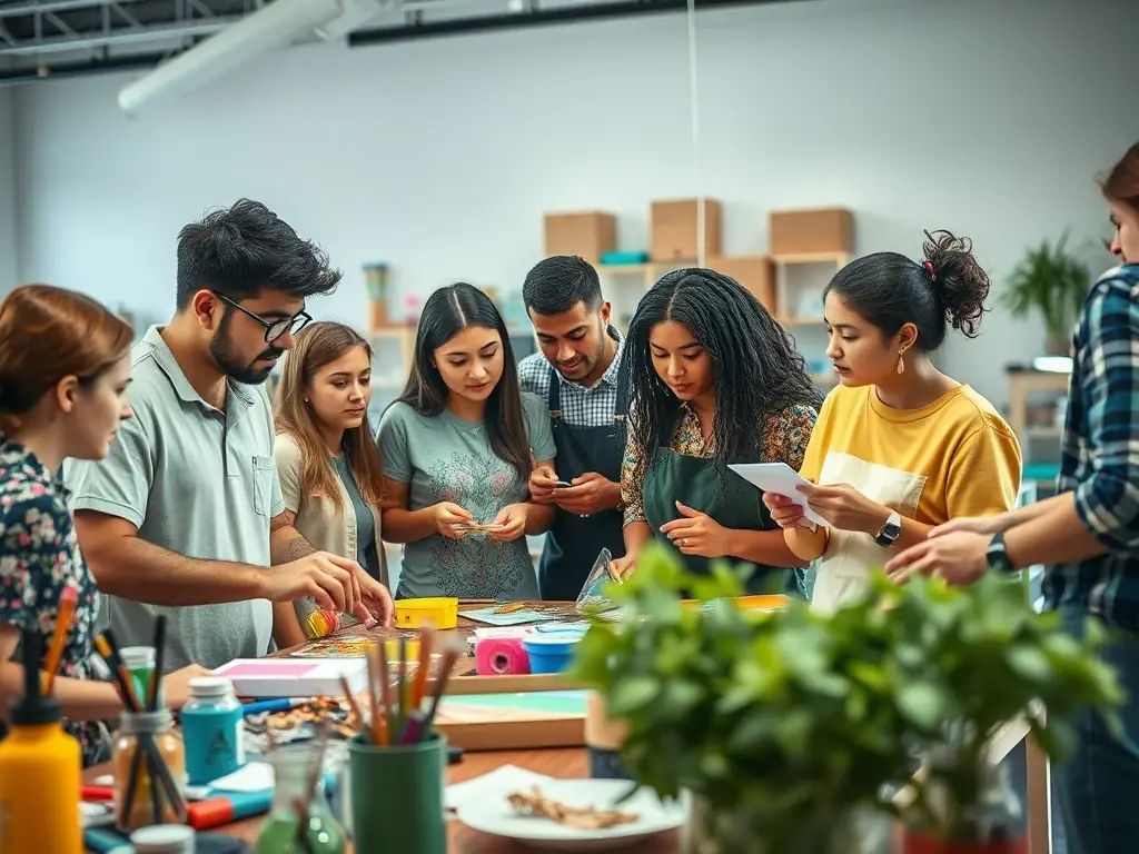 An image of a diverse group of people participating in a collaborative mural painting project, showcasing community engagement and artistic expression.